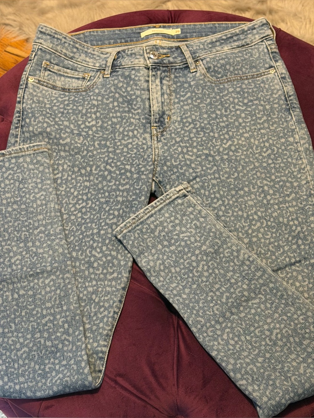 Levi’s 711 Skinny Leopard Print Denim Jeans Light Blue